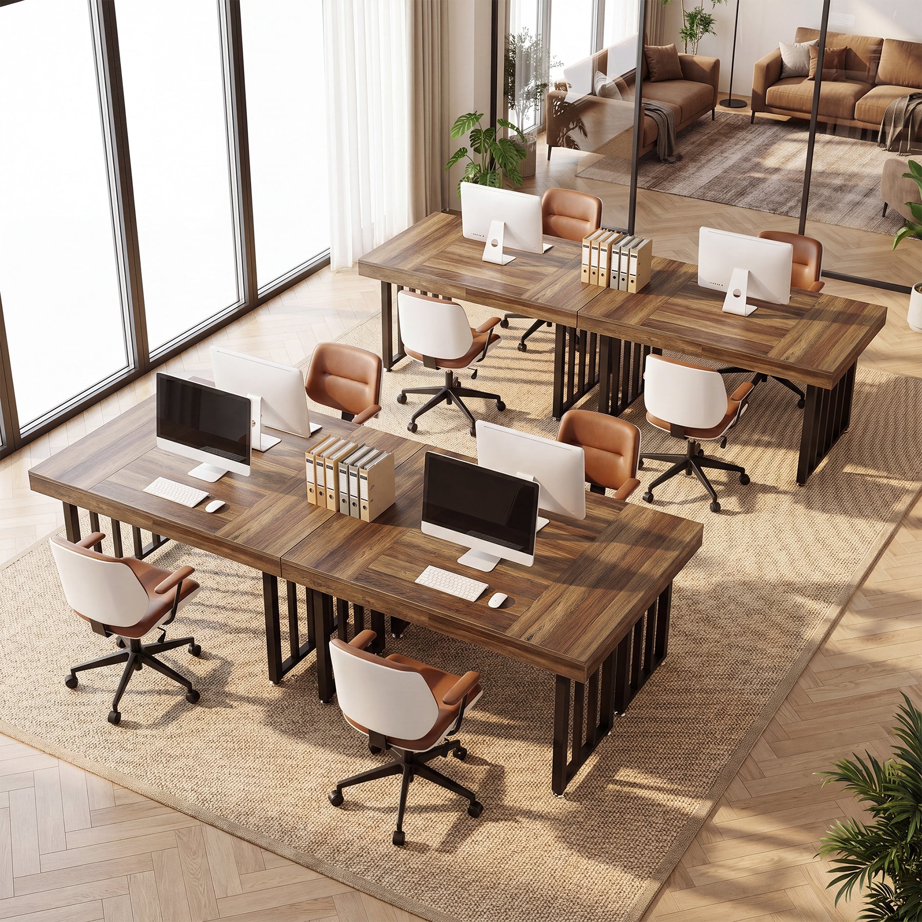 55 Inch Computer Desk with Reinforced Metal Frame, Modern Writing Table for Home Office