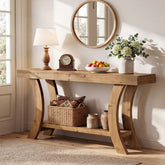 Tribesigns 63 Inch Solid Wood Console Table with Shelf, Arched Farmhouse Entryway and Sofa Table 3