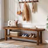 Tribesigns 55-Inch Solid Wood Shoe Storage Bench, Entryway Bench with Lower Shelf for Hallway 3