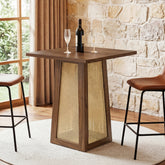31.5-Inch Square Bar Table, Counter Height Pub Table with Rattan Pedestal Base for Home Bar Kitchen and Small Spaces 3