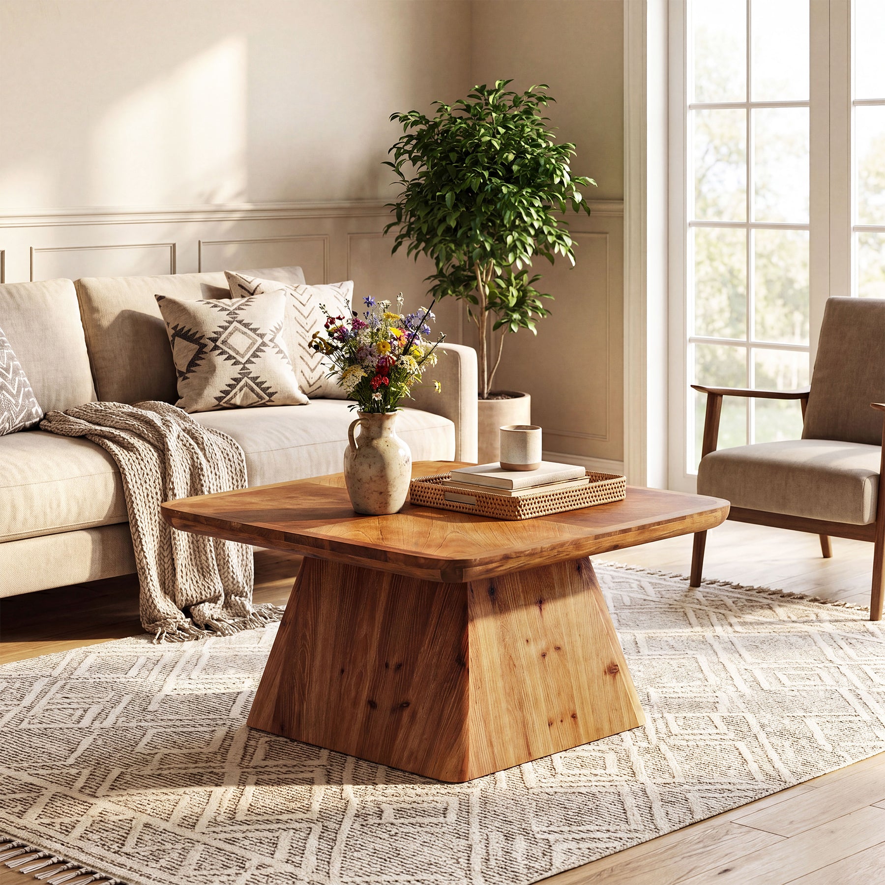 Tribesigns 31.5-Inch Square Coffee Table, Classic Living Room Center Table with Pedestal Base for Modern Home