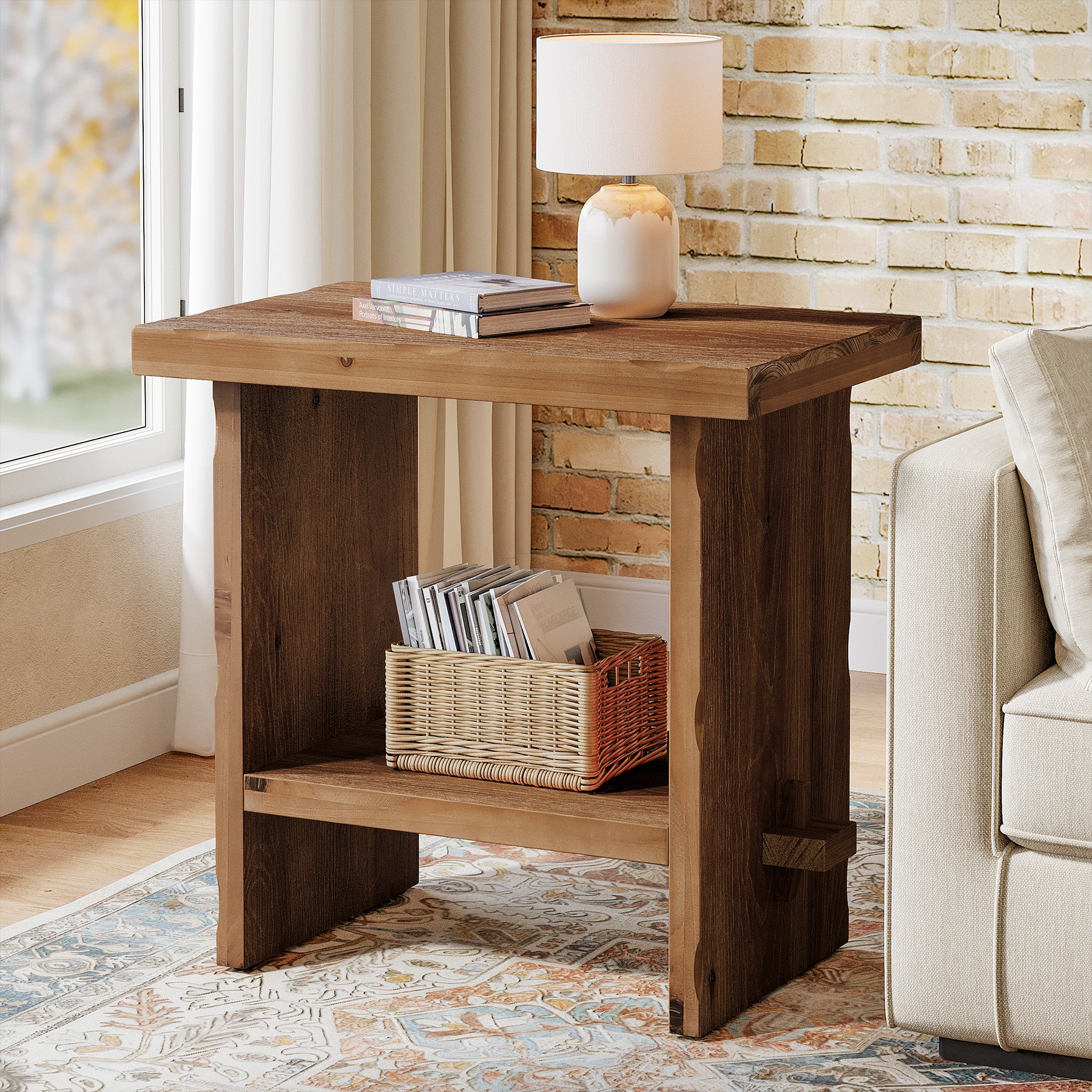 Tribesigns 23.62 Inch Solid Wood Side Table with 2-Tier Storage, Farmhouse End Table for Bedroom