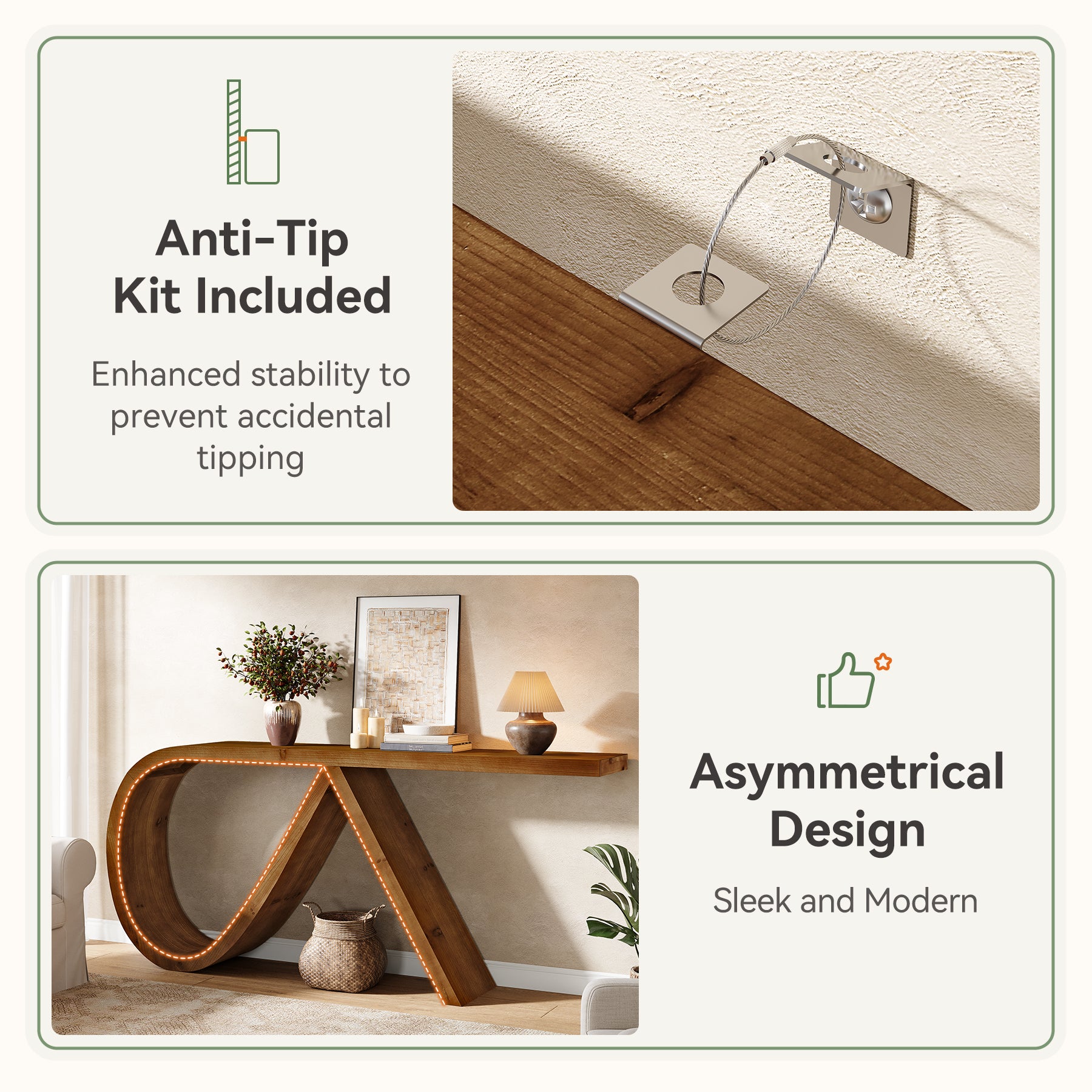 Tribesigns 57-Inch Curved Console Table, Solid Wood Sofa Table for Hallway