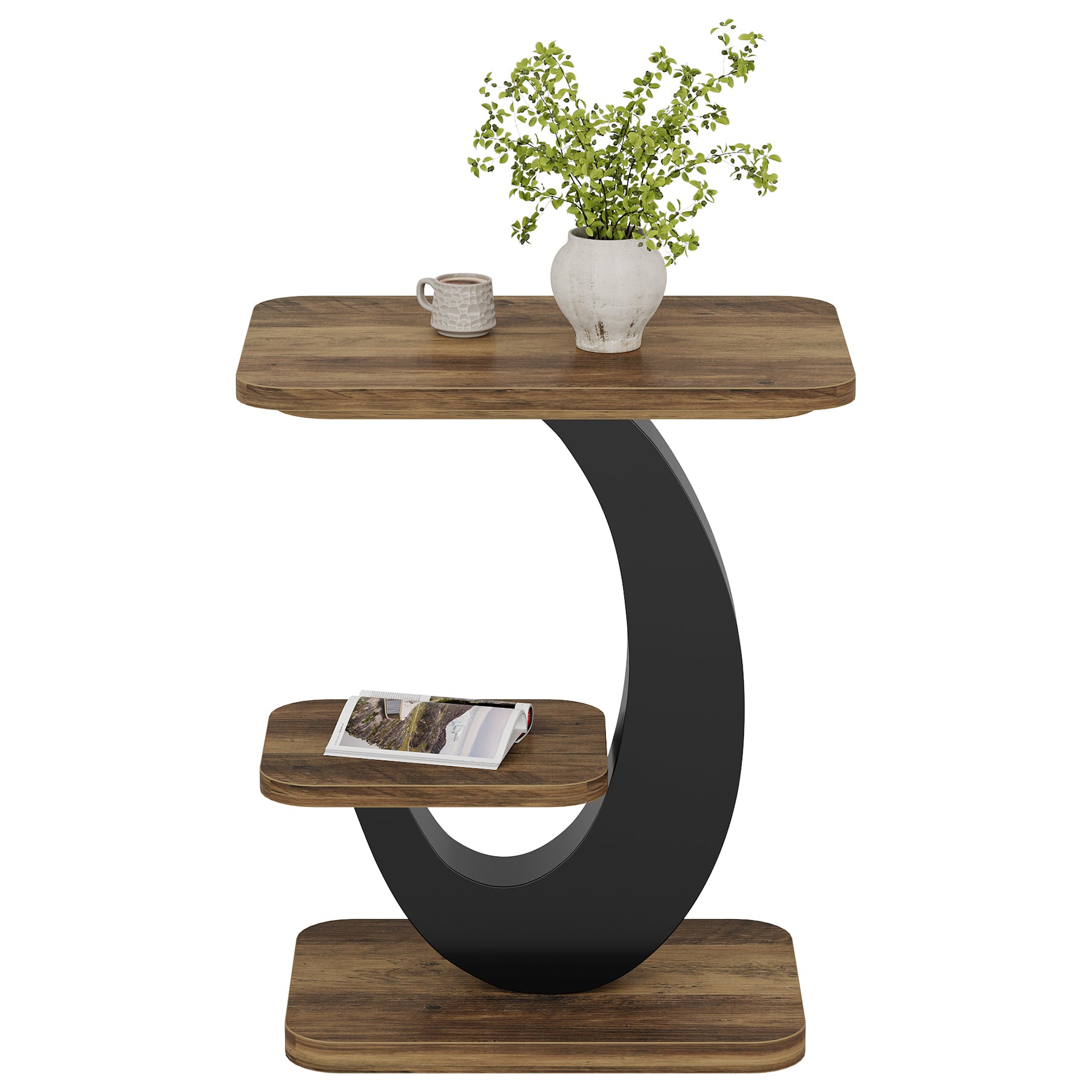 23.6-Inch 2-Tier Narrow End Table with Storage Shelf, Industrial Side Table Nightstand for Living Room