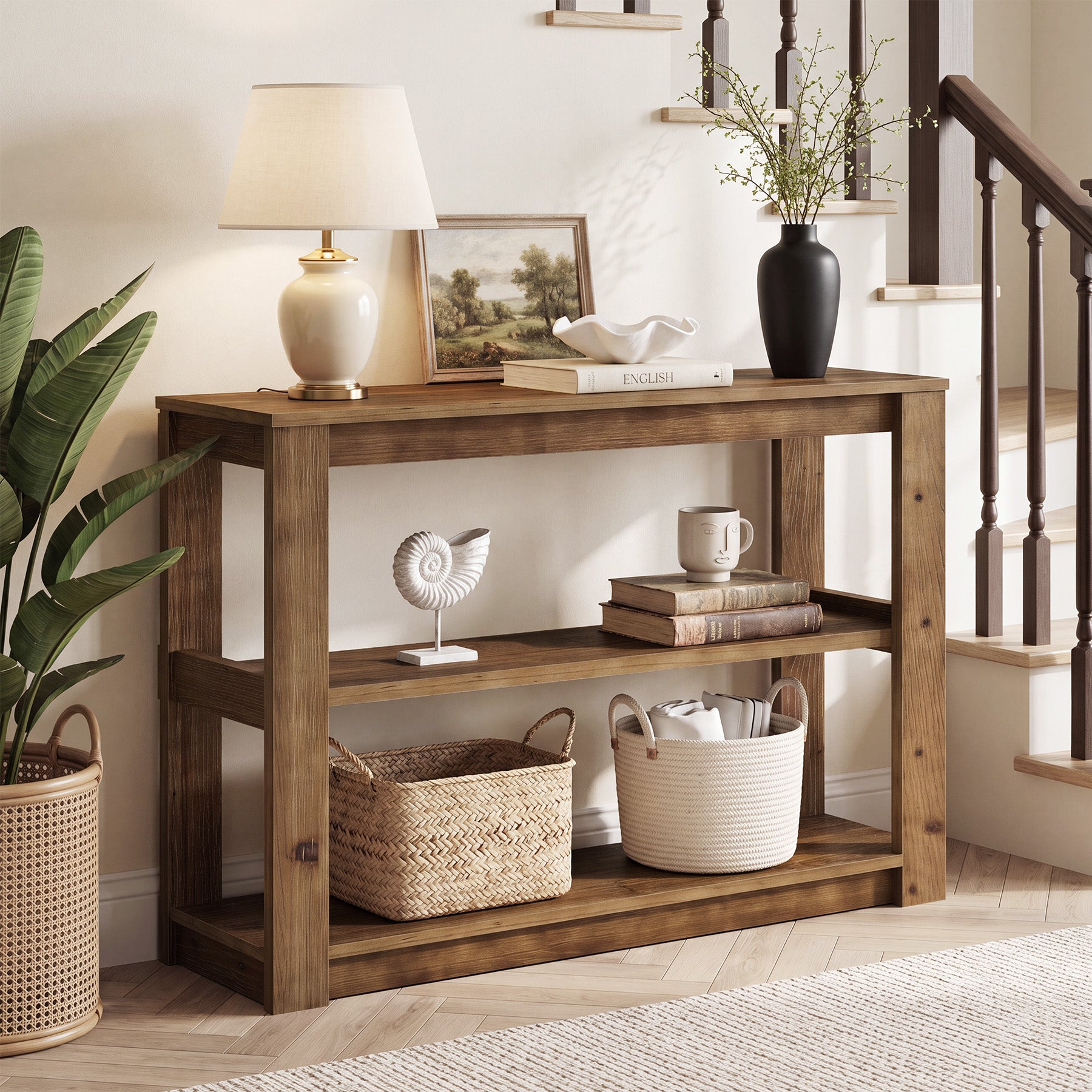 Tribesigns 41.3 Inch Solid Wood Console Table with 3-Tier Storage, Farmhouse Hallway Table