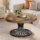 31.5-Inch Round Wood Coffee Table, Farmhouse Circle Table with Metal Pedestal for Living Room 3