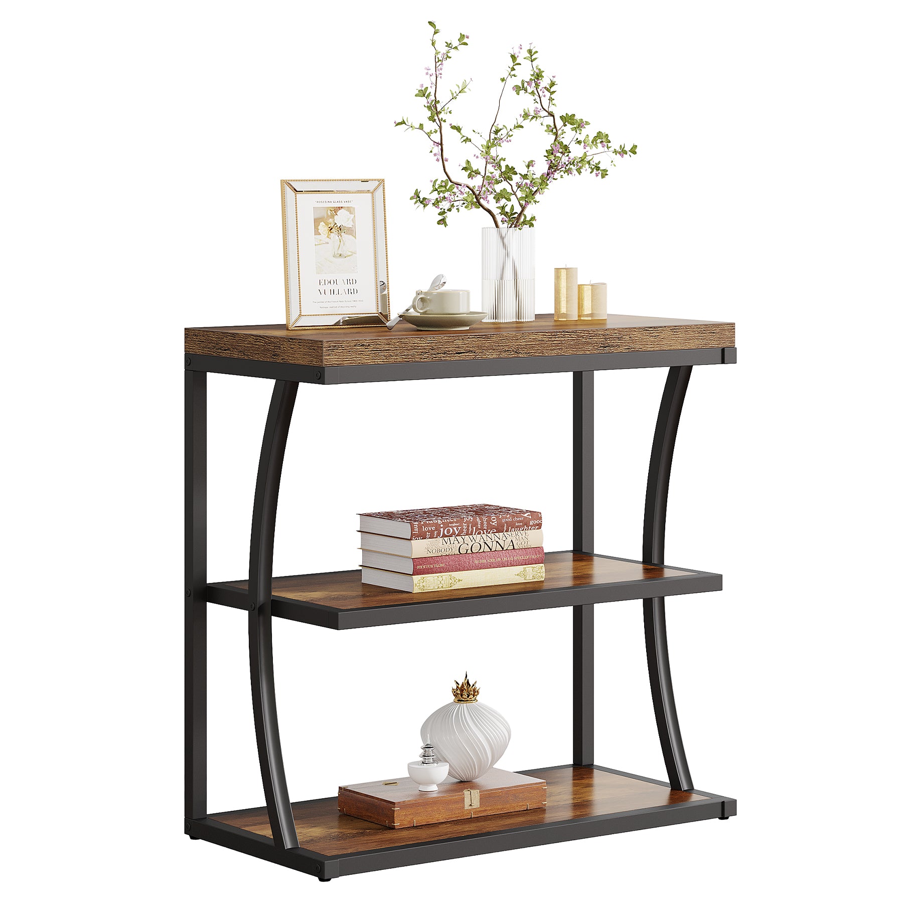 Tribesigns 23.62" Narrow Side Table, Small Metal and Wood Bedside Table with Storage