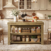 Tribesigns Solid Wood Kitchen Island Table with Storage Shelves, Farmhouse Counter Height Island 3