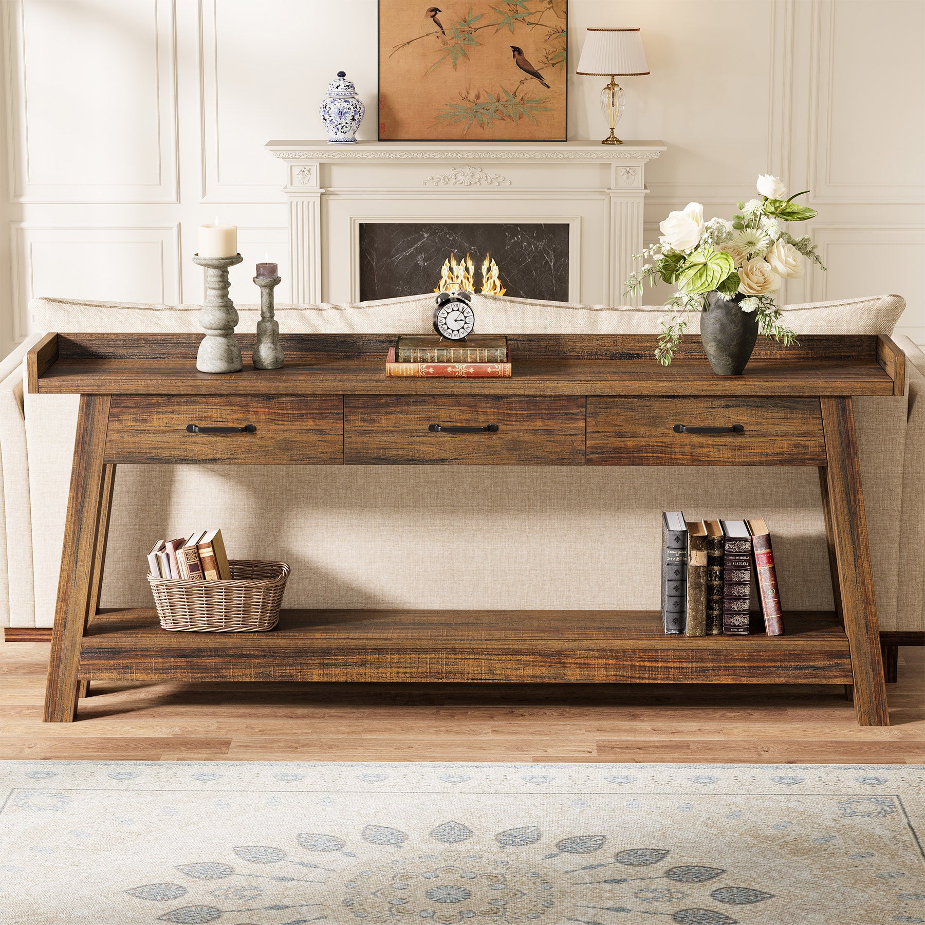 Tribesigns 70.9 Inch Extra Long Console Table with 3 Drawers, 2-Tier Sofa Table for Living Room
