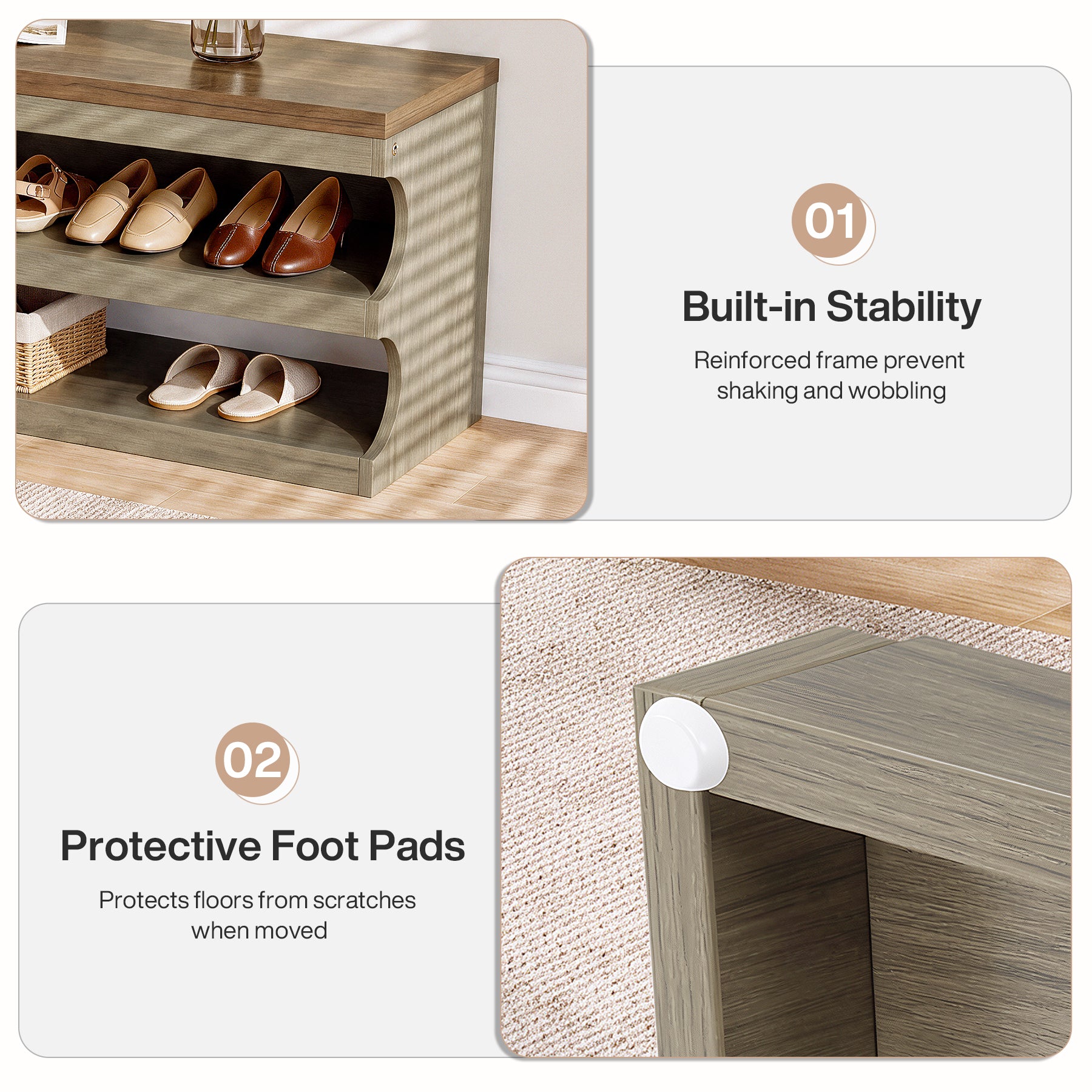 Tribesigns 55 Inch Entryway Bench, 3 Tier Shoe Storage Bench with Seating for Hallway and Bedroom