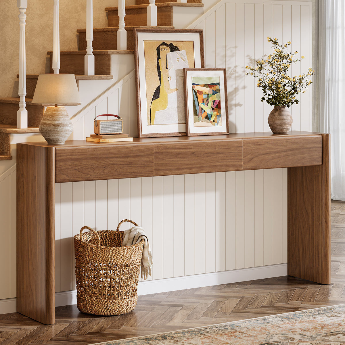 70.9 Inch Console Table with 3 Drawers and Open Shelf, Farmhouse Entryway Sofa Table for Living Room