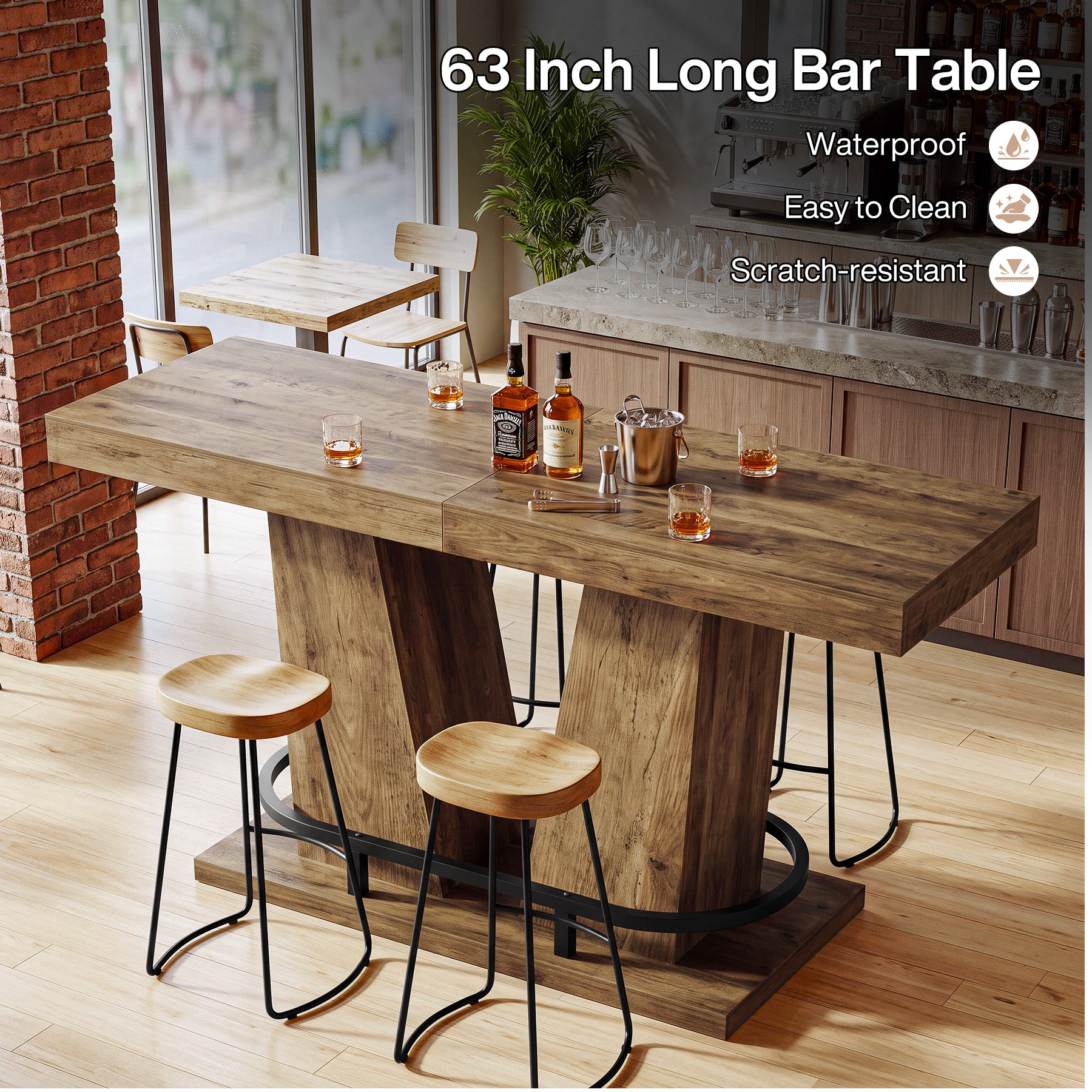 Tribesigns 63-Inch Industrial Bar Table for 4-6 with Footrest, Counter Height Pub Table for Kitchen