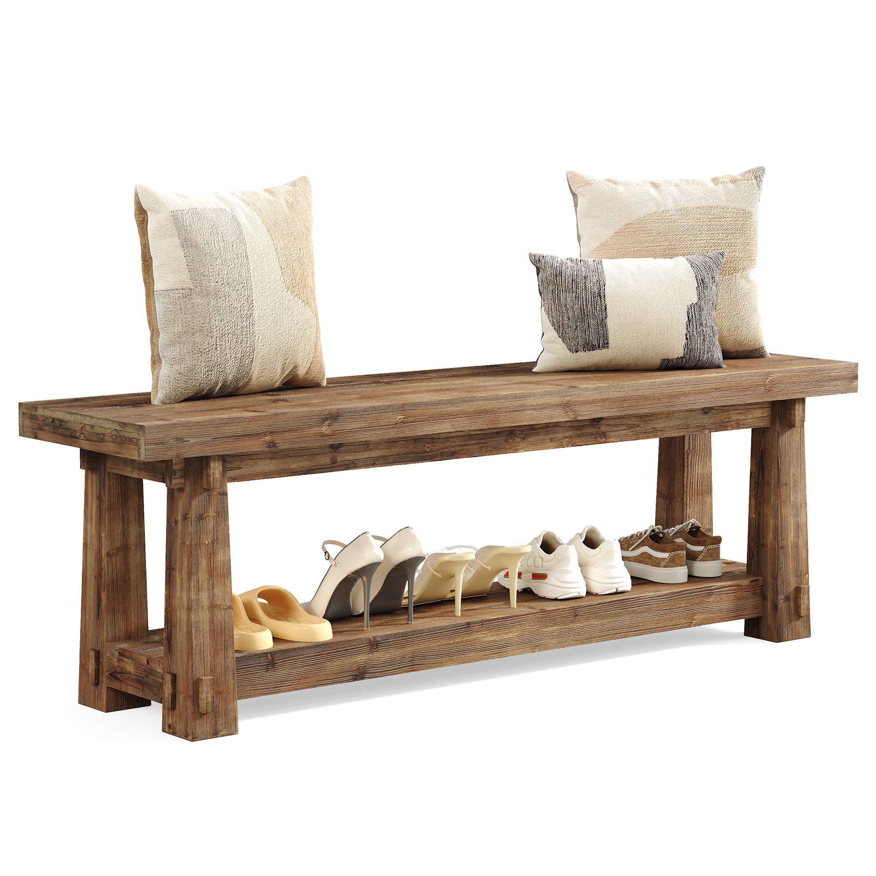 Tribesigns 55-Inch Shoe Storage Bench, Solid Wood Entryway Bench for Hallway