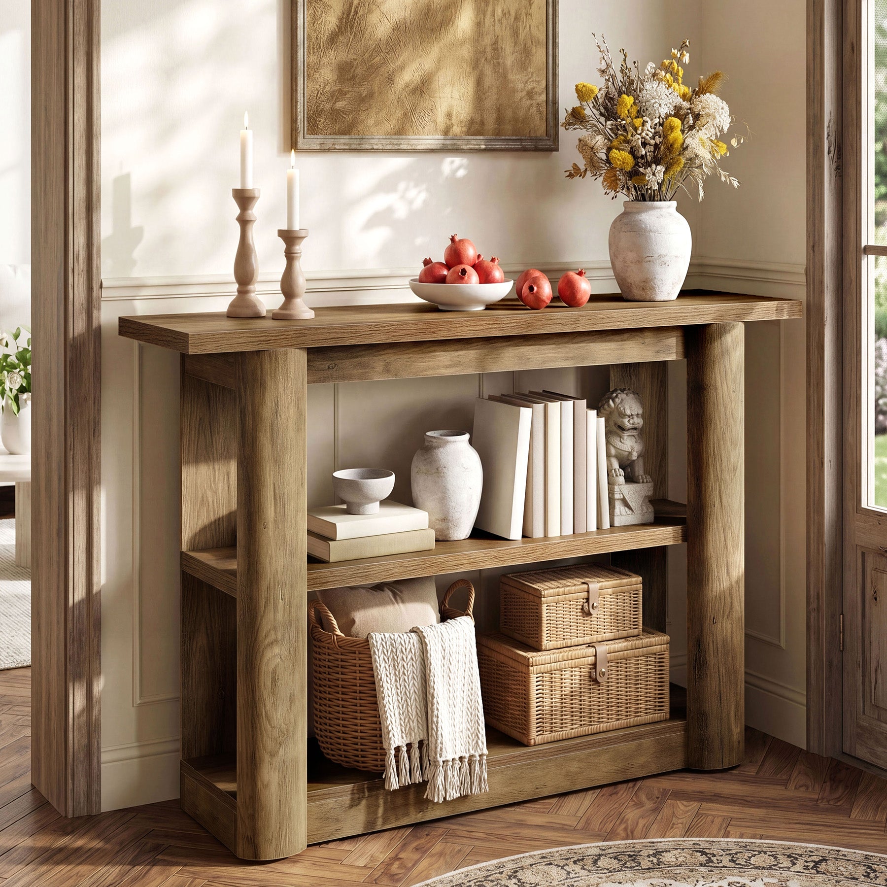 42-Inch Farmhouse Console Table, 3-Tier Narrow Sofa Table with Shelves for Entryway, Living Room