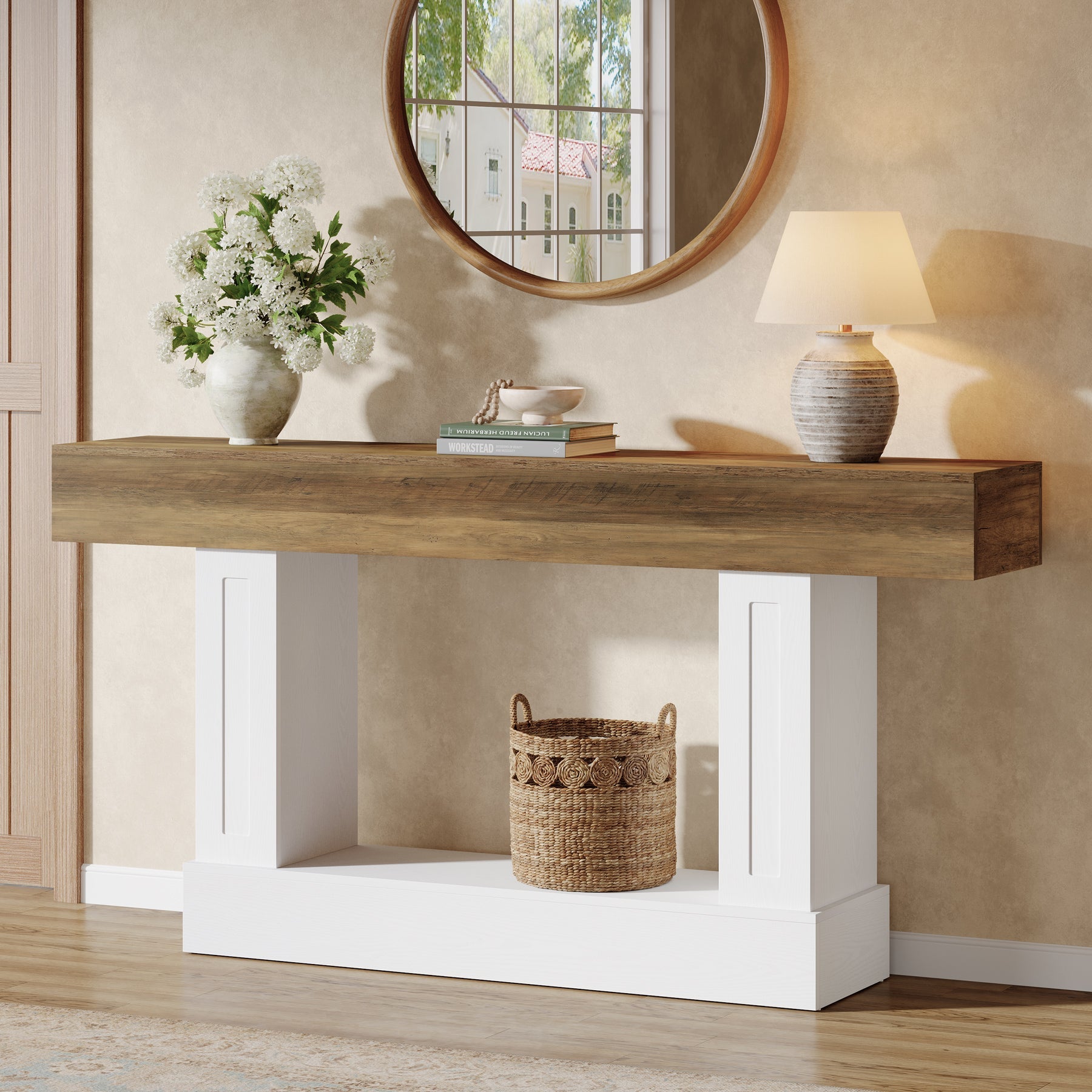 47.2-Inch Solid Wood Coffee Table with Rectangular Tabletop, Modern Center Table for Living Room