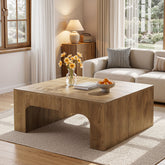 39 Inch Square Coffee Table, Farmhouse Wooden Center Table with Curved Design for Living Room 3