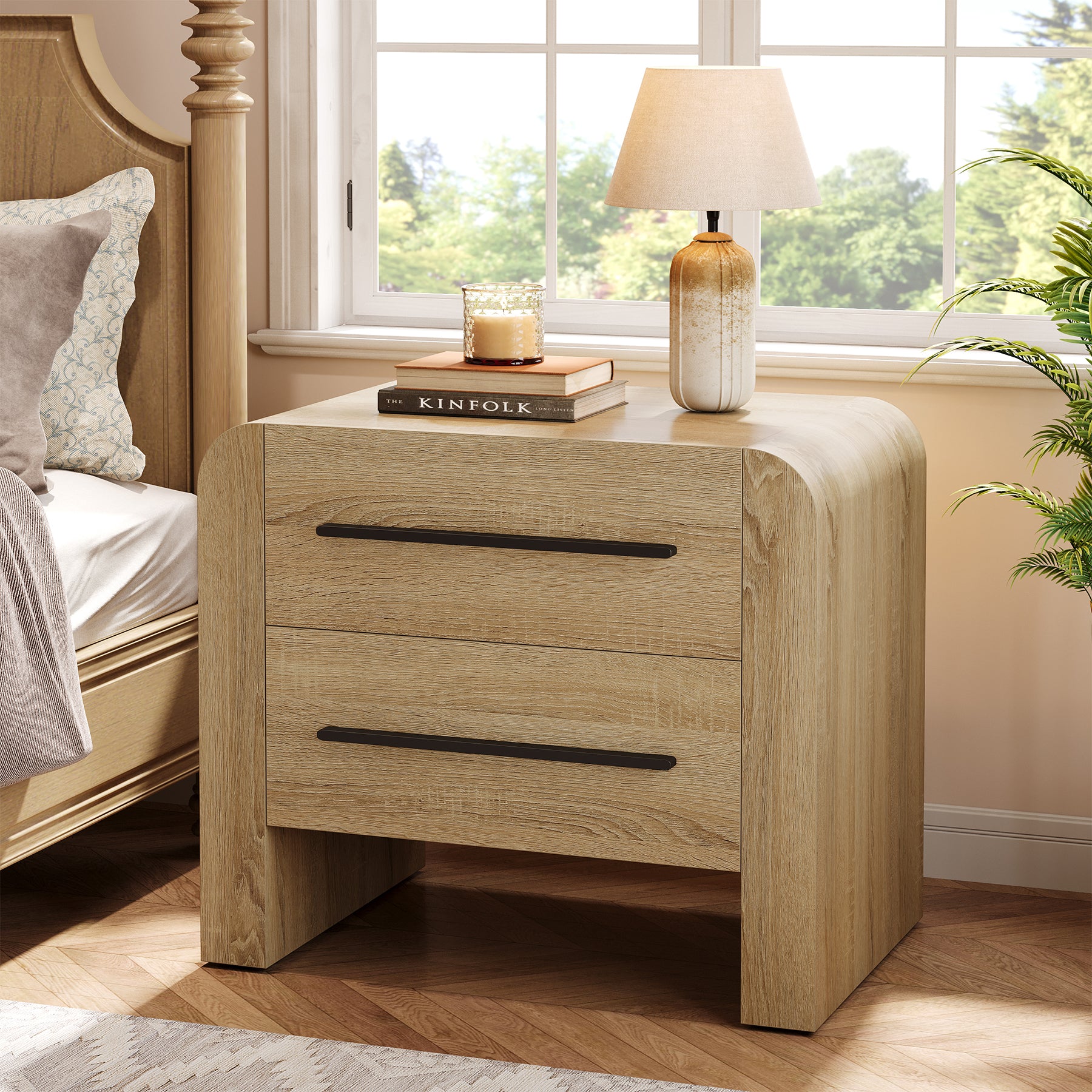 Tribesigns 27.55 Inch 2-Drawer Nightstand with Curved Edges, Modern Bedside Table for Bedroom