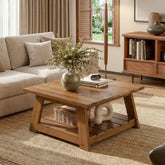 Tribesigns 31.5 Inch Solid Wood Square Coffee Table, Farmhouse Centre Table with Storage Shelf 3