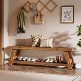 Tribesigns 63 Inch Solid Wood Shoe Storage Bench for 6 Pairs, Farmhouse Entryway Seat with Shelf 3