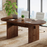 63-Inch Solid Wood Conference Table for 4 to 6 People with Oval Tabletop, Farmhouse Meeting Seminar Table 3