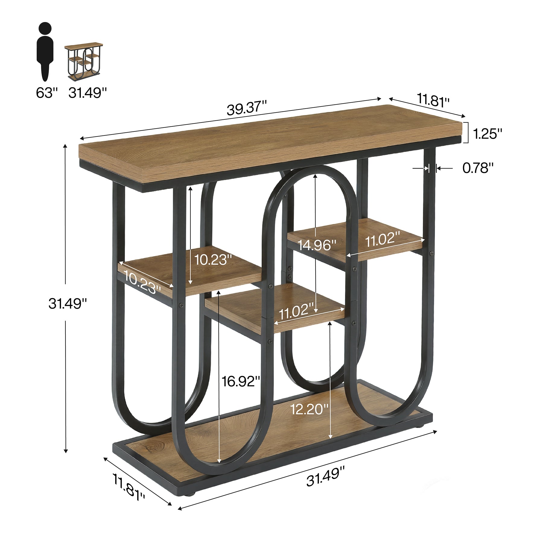 Tribesigns 39.4" Console Table, 4-Tier Industrial Sofa Table for Entryway