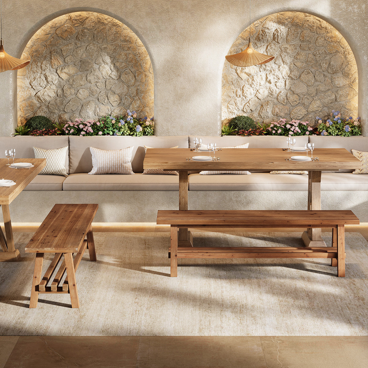 Tribesigns 55.1-Inch Solid Wood Dining Bench, Narrow Farmhouse Bench with Slatted Storage Shelf