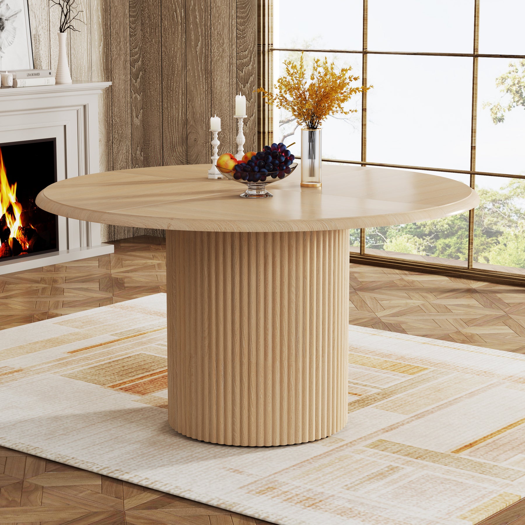Modern Round Dining Table, 47-Inch 4-Seater with Metal Base