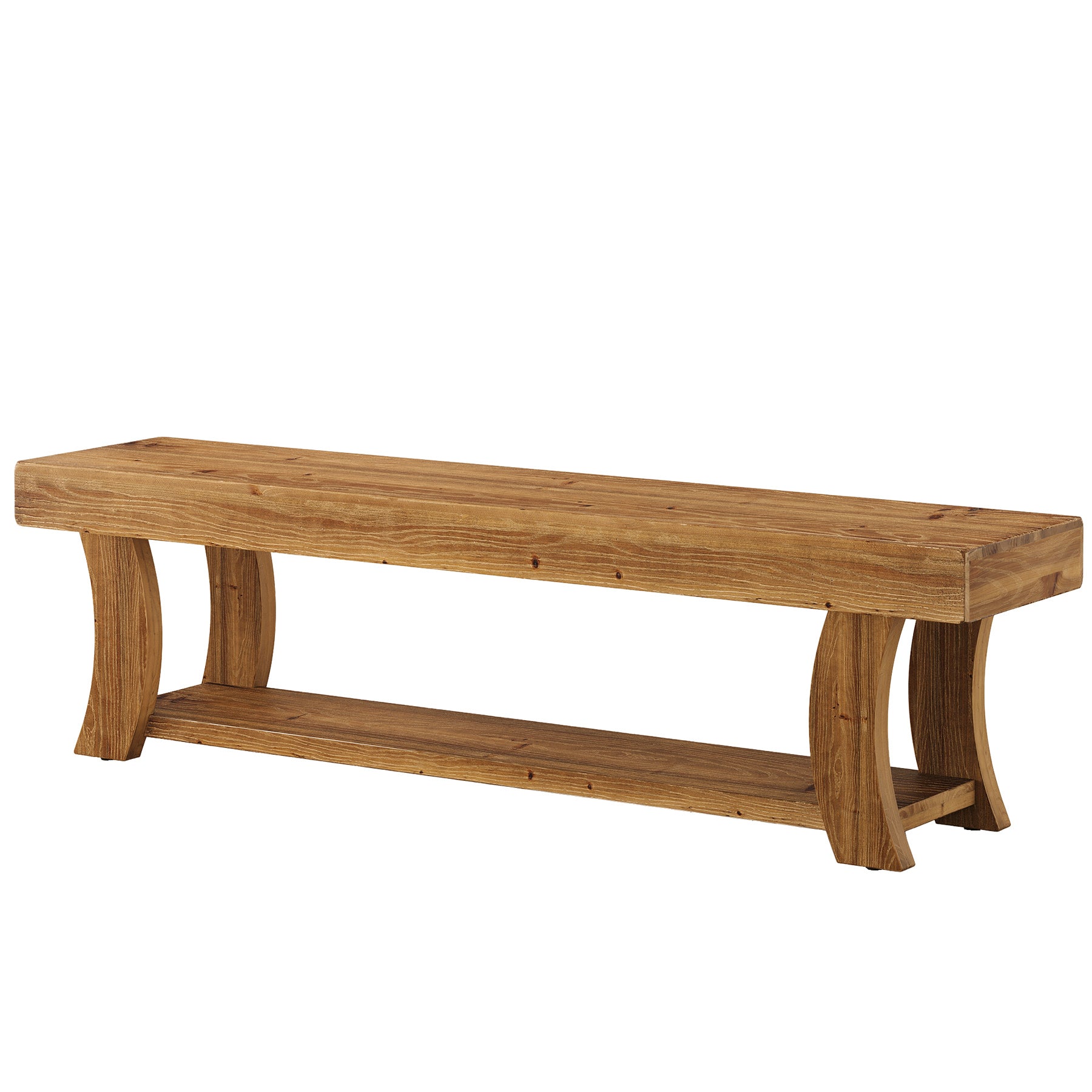 63-Inch Solid Fir Wood Storage Bench with Curved Legs, Farmhouse Bench for Hallway