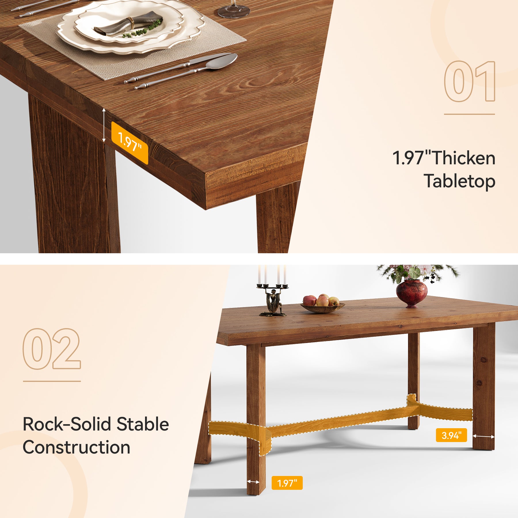 Tribesigns 63-Inch Solid Wood Executive Desk, Farmhouse Work Table for Home Office and Meetings