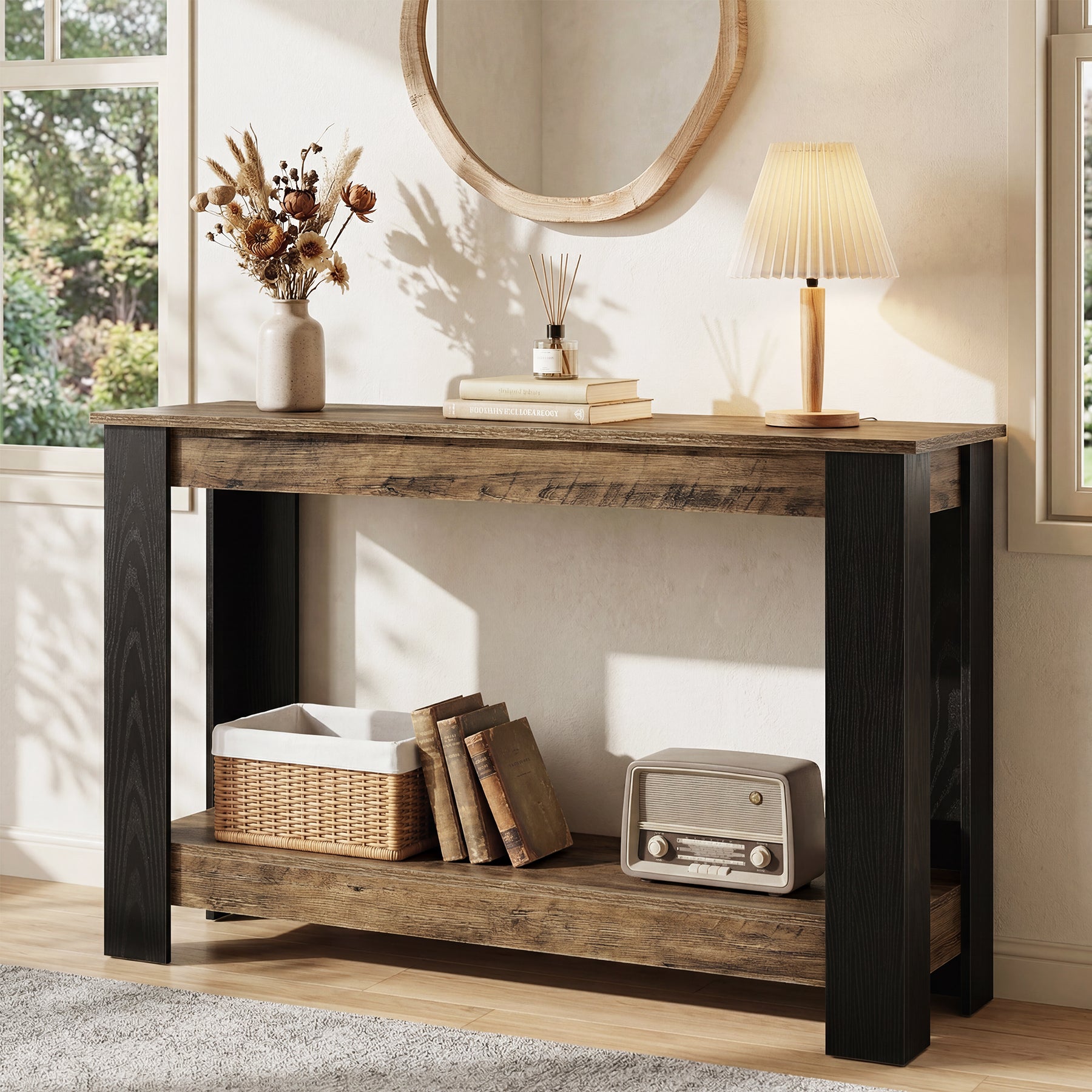 41-Inch Narrow Console Table with 2-Tier Open Storage, Modern Farmhouse Sofa Table for Entryway