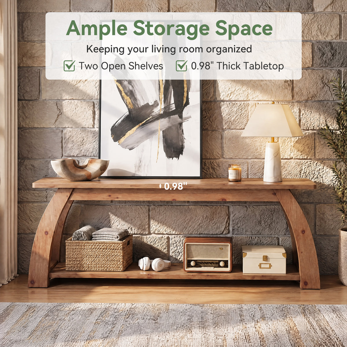 Tribesigns 63 Inch Solid Wood TV Stand for 75 Inch TVs, 2-Tier Farmhouse Media Console