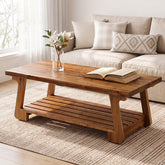 Tribesigns 55-Inch Solid Wood Coffee Table, 2-Tier Storage Shelf Farmhouse Table for Living Room 3