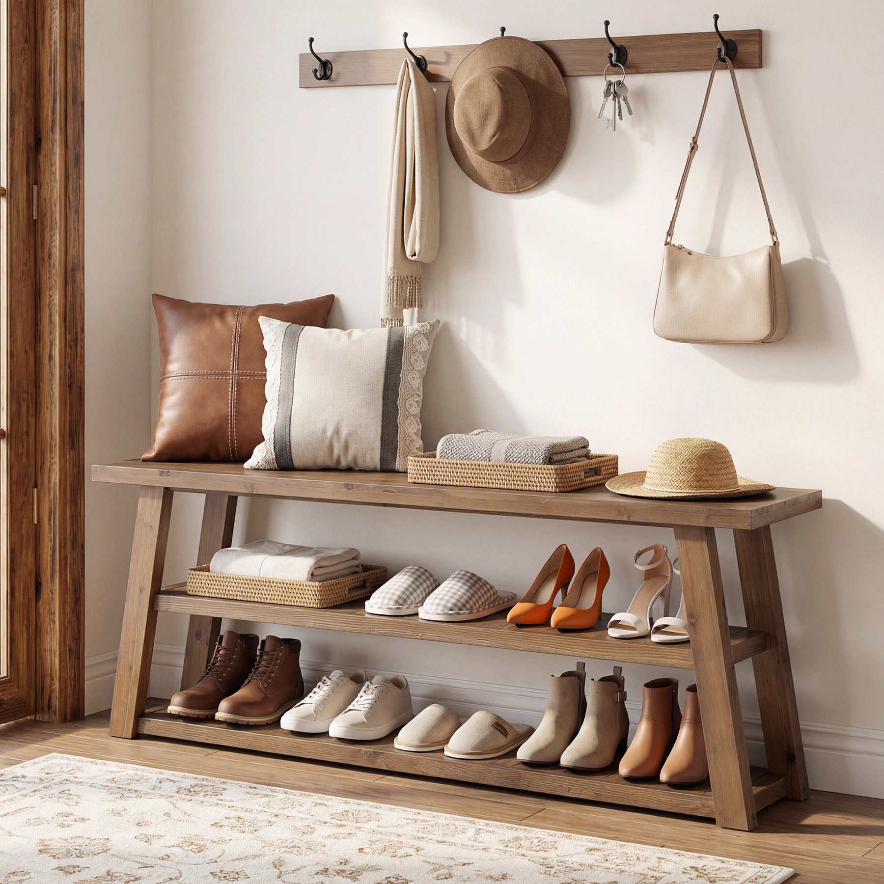 Tribesigns 62.99 Inch Solid Wood Console Table with 3-Tier Shelves, Farmhouse Hallway Table