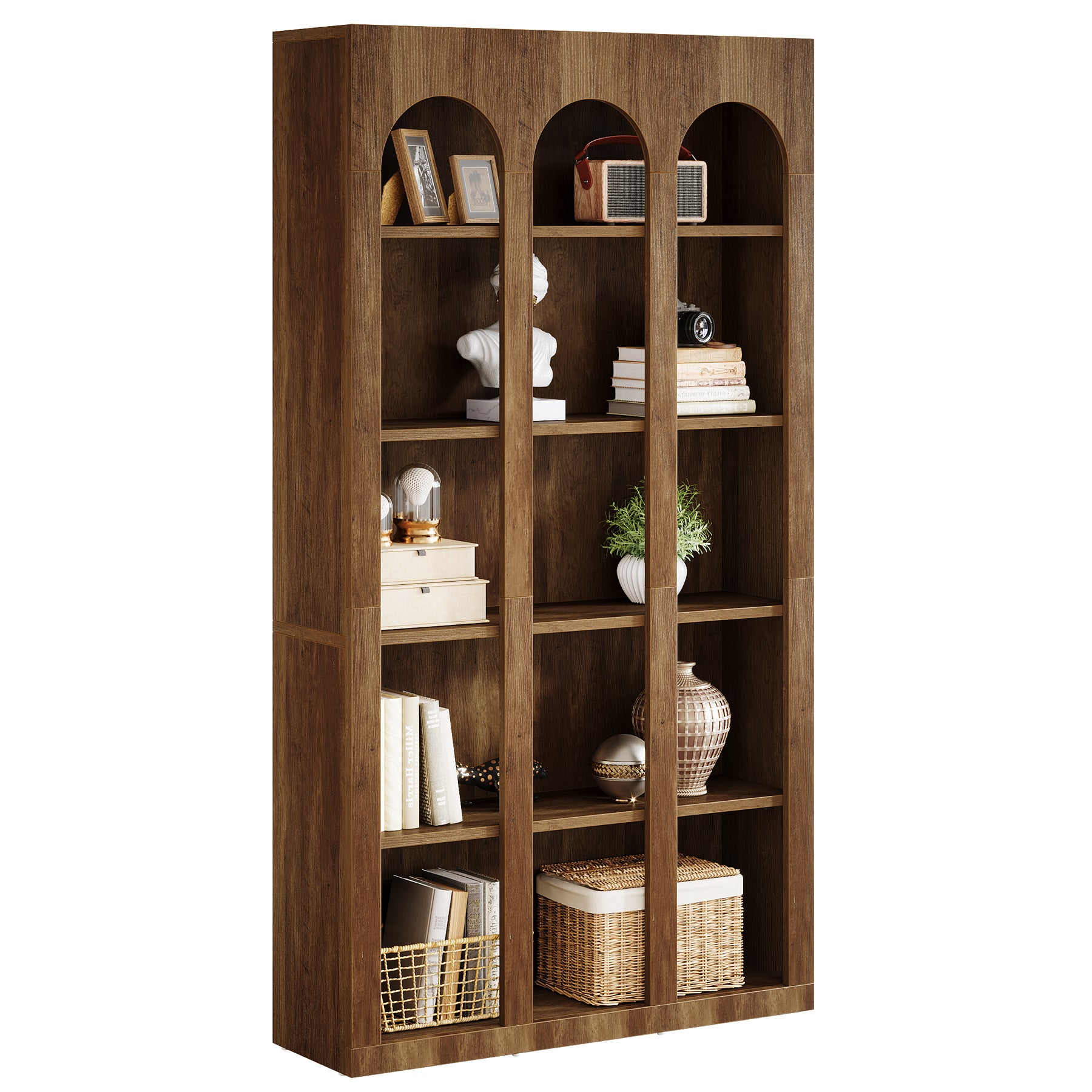 Tribesigns 70.87-Inch 5-Tier Arched Bookcase, Mid Century Modern Tall Bookshelf with Open Shelves for Home Office