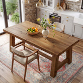 Tribesigns 63-Inch Solid Wood Dining Table, Farmhouse Table with Thick Top & Trestle Base 3