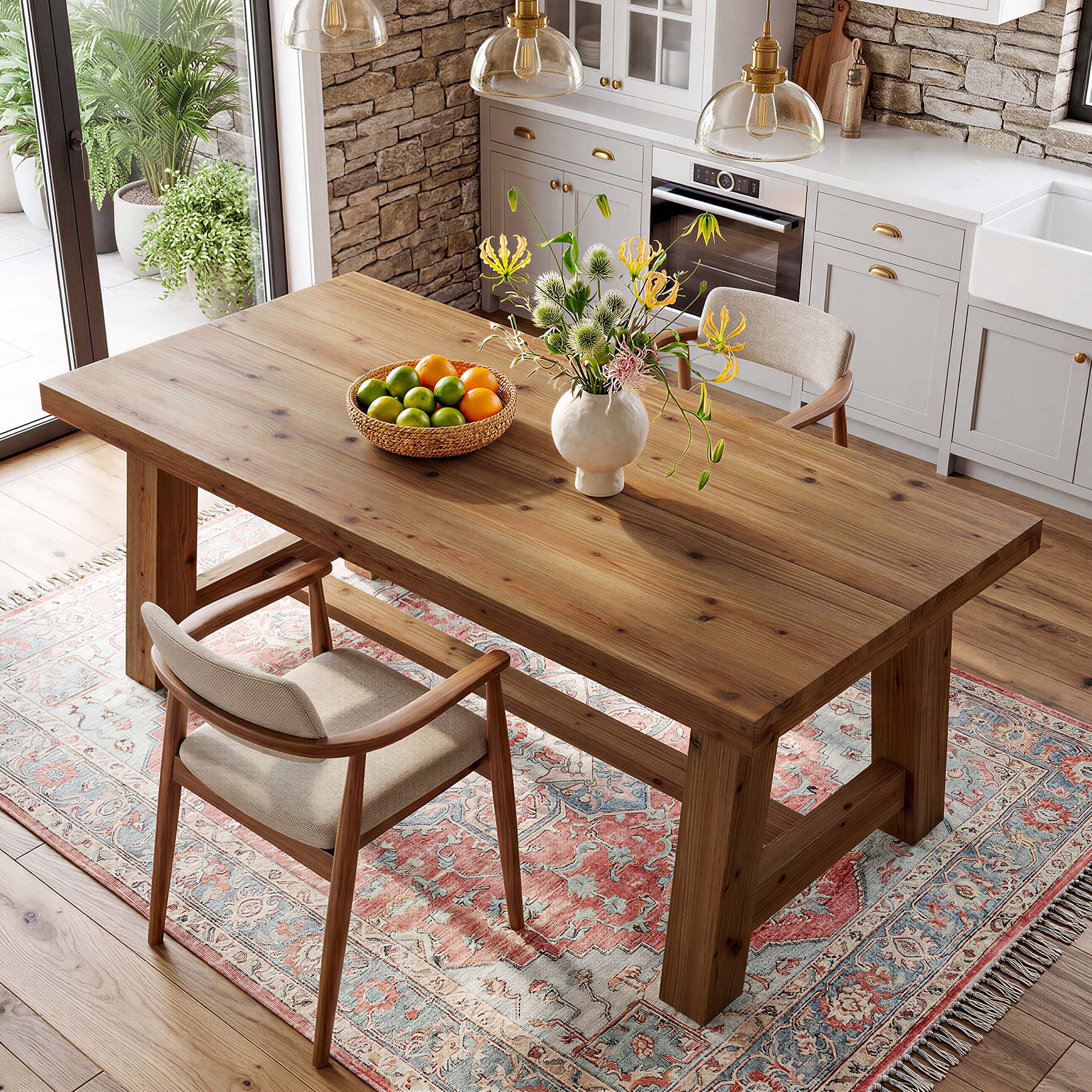Tribesigns 63-Inch Solid Wood Dining Table, Farmhouse Table with Thick Top & Trestle Base