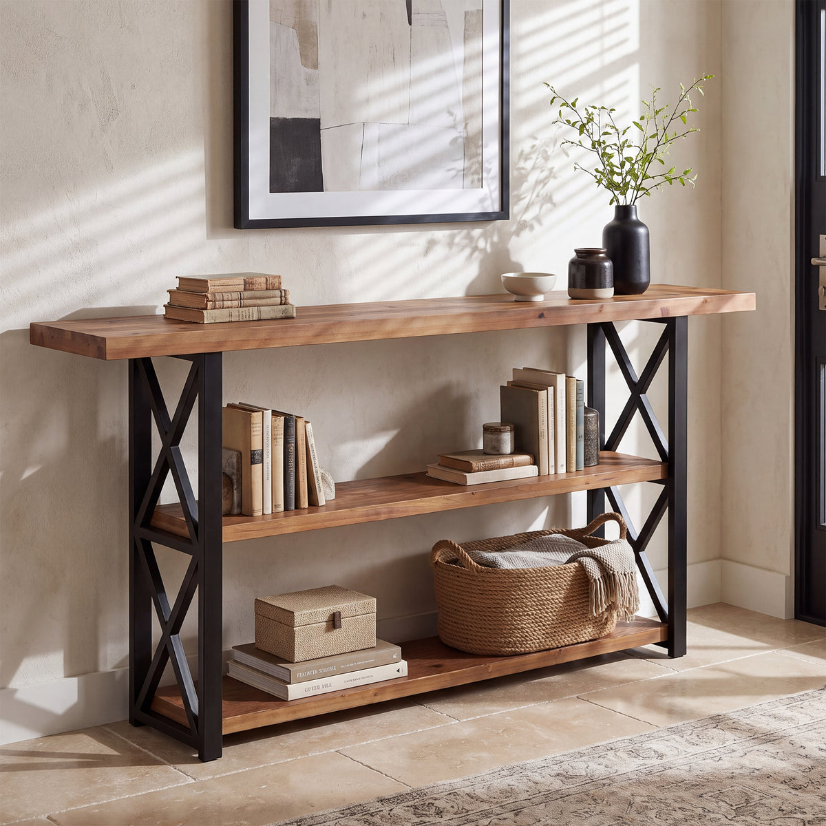 Tribesigns 63-Inch Narrow Console Table with 3-Tier Storage, Rustic Sofa Table for Hallway and Entryway