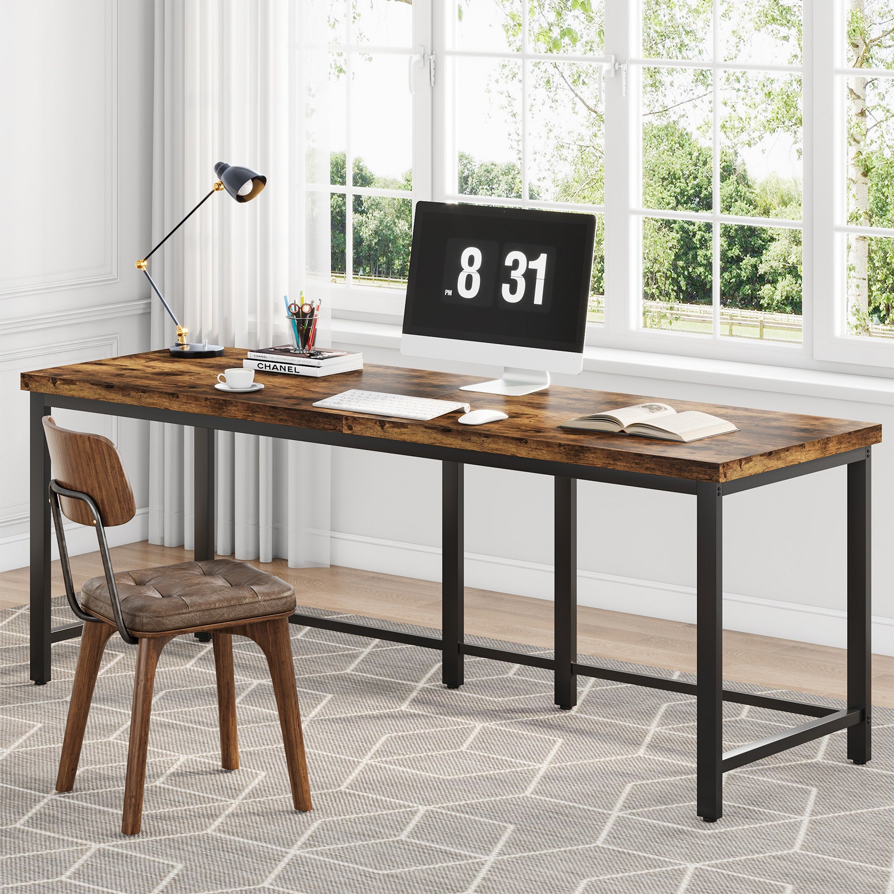 Double Computer Desk, 78.7 Inch Two-Person Study Table