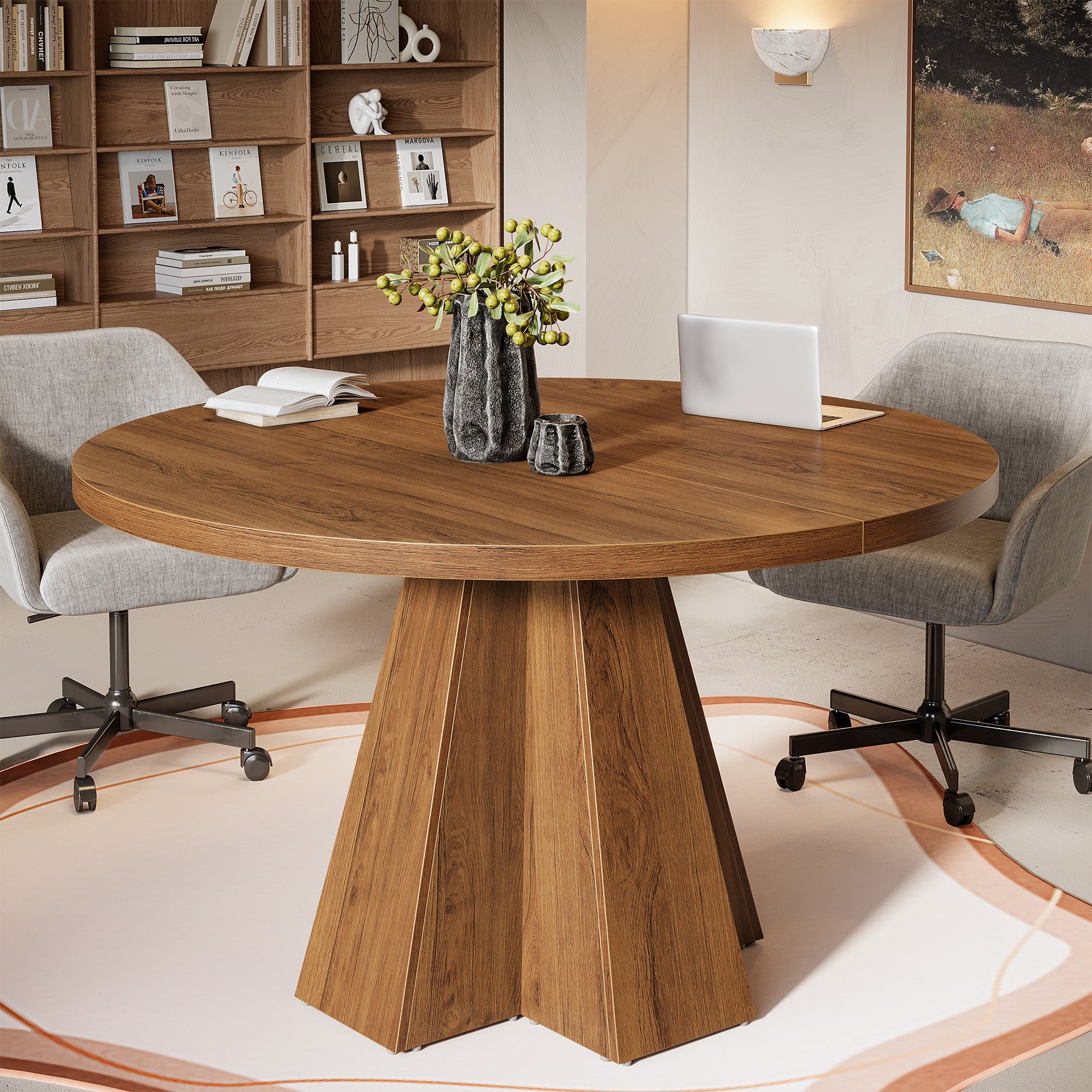 Tribesigns 46.46-Inch Round Conference Table, Thickened Tabletop with Tapered Base