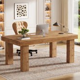63-Inch Solid Wood Executive Desk with 3.74-Inch Thick Desktop and 350 lb Capacity, Farmhouse Computer Desk for Home Office Study and Business Workstation 3