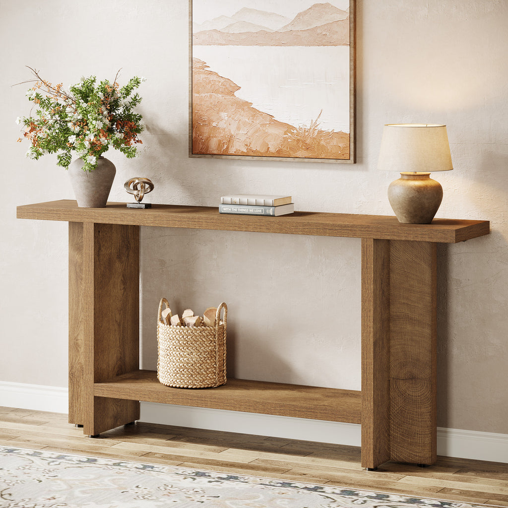 59" Console Table Farmhouse Sofa & Hallway Table Double Storage