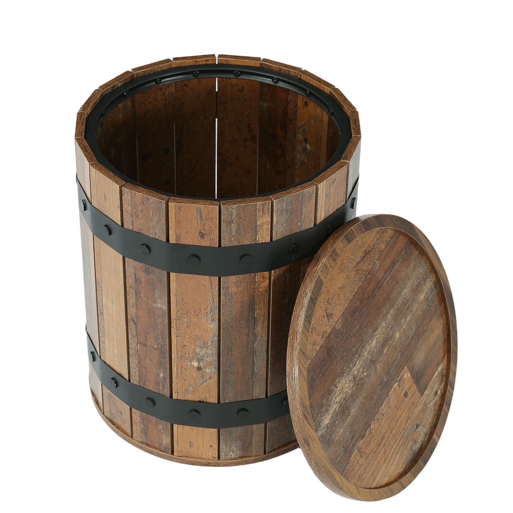 19.68-Inch Barrel Side Table with Hidden Storage, Farmhouse Round End Table with Removable Lid