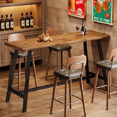 55 Inch Solid Wood Bar Table with Metal Frame and Footrest, Industrial Counter Height Pub Table for Kitchen 3