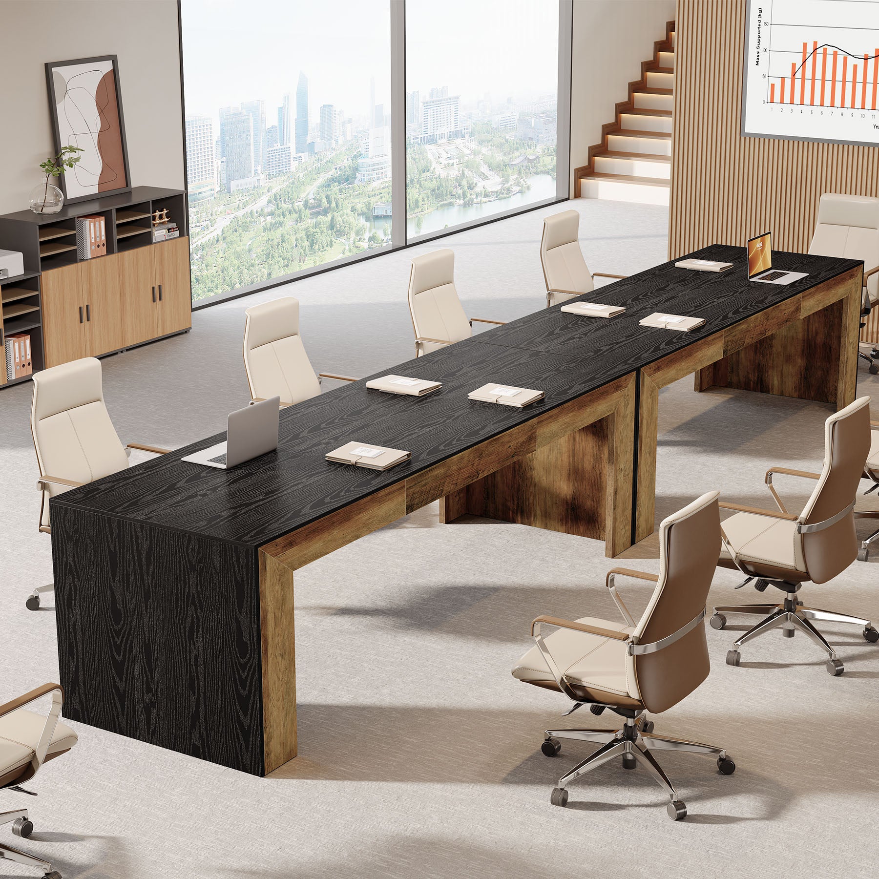 78.7-Inch Conference Table for 6 to 8 People with Reinforced Double-Rectangle Legs, Rustic Meeting Table for Office Boardroom and Conference Room