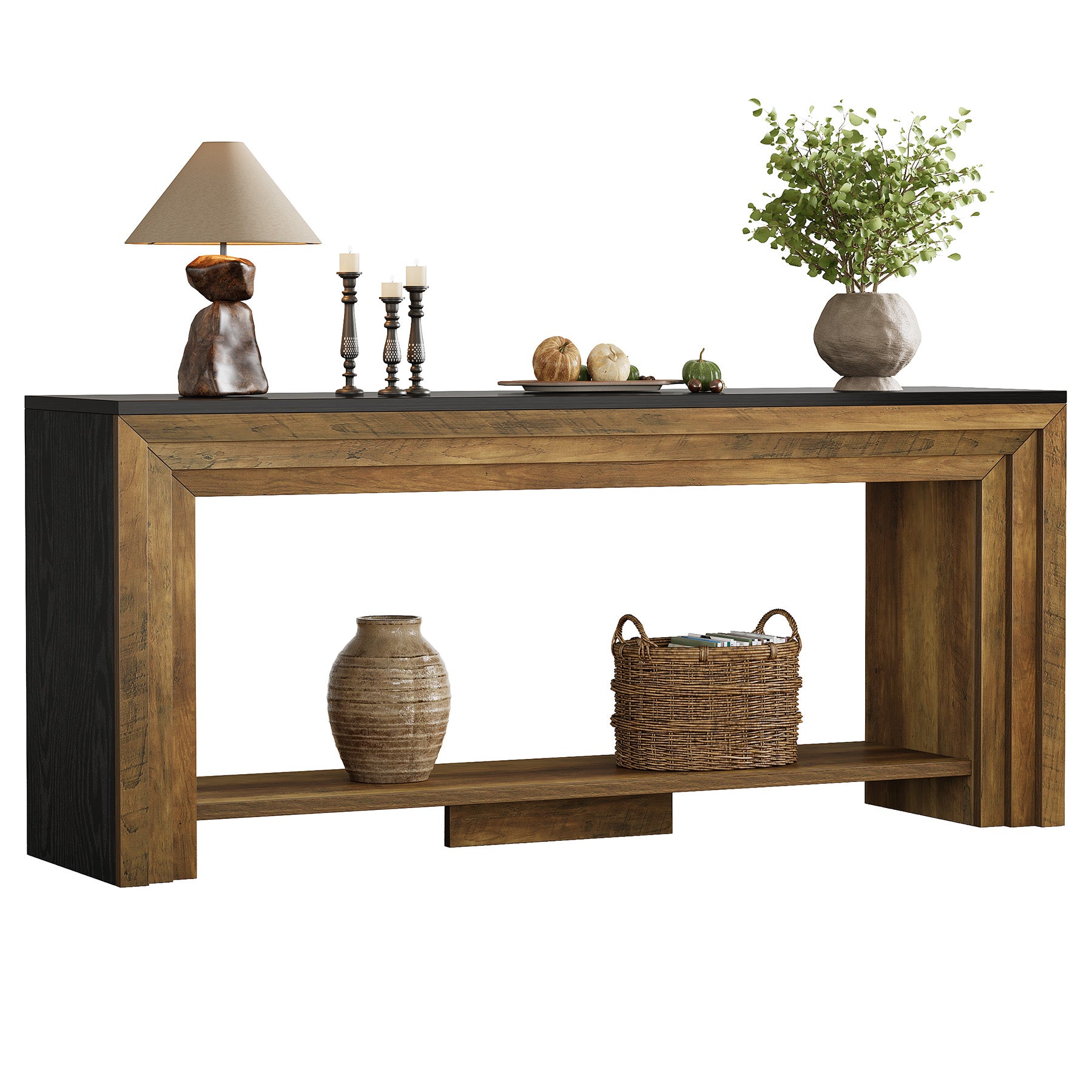 70.9-Inch Farmhouse Narrow Console Table with Storage, Wooden Sofa Table for Entryway