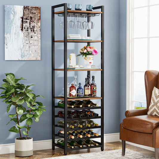 Tribesigns 20-Bottle Wine Baker's Rack, 9-Tier Freestanding Wine Rack with Glass Holder