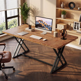 Tribesigns 63 Inch Solid Wood Computer Desk with X-Shaped Metal Legs, Farmhouse Home Office Desk 3
