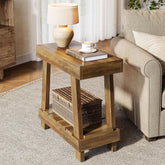 23.62" 2-Tier End Table - Farmhouse Bedside Nightstand with Storage Shelf 3