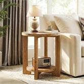 Tribesigns 19.69" Solid Wood Round End Table with 2-Tier Storage Shelf, Living Room Side Table 3