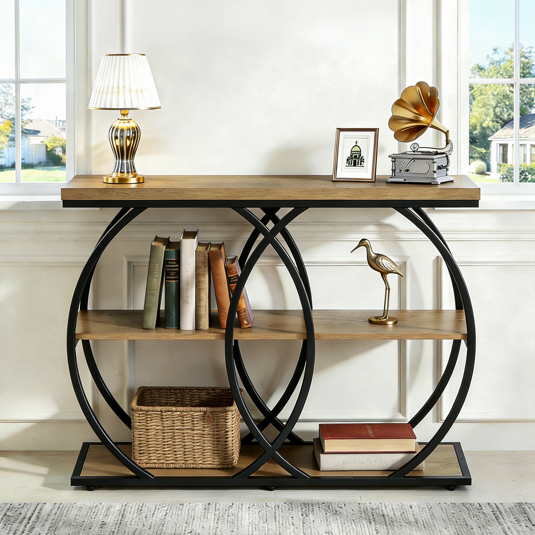 41.3" Industrial Console Table with 3-Tier Storage, Entryway Table for Living Room Hallway Foyer